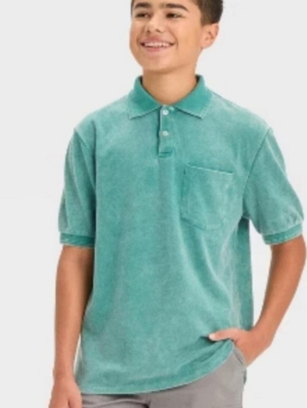 Boy's Relaxed Short Sleeve Polo - Green - Art Class  L(10-12)